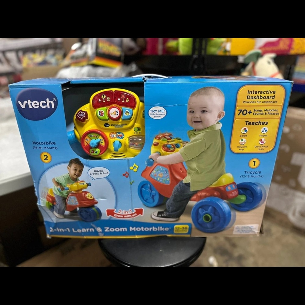 Like New w/o box VTech 2-in-1 Learn Zoom Motorcycle Toy Colorful Ride-On Toy - Picture 4 of 5